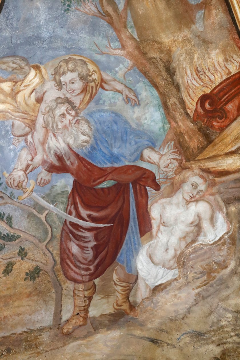Kordoni Nagyboldogasszony templom. Freskó. Isten megparancsolja Ábrahámnak, hogy fiát, Izsákot ajánlja fel áldozatul. Franciaország. Franciaország. alkotó: . .