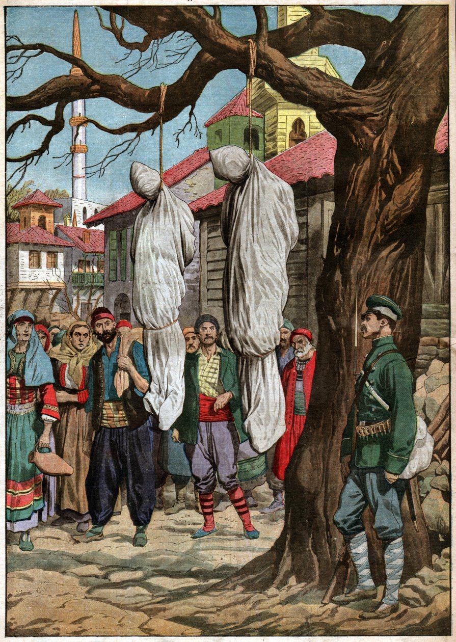 Függő bachi bouzouk. Bashi Bouzouks felakasztása. alkotó: Ferdinand Georg Waldmuller