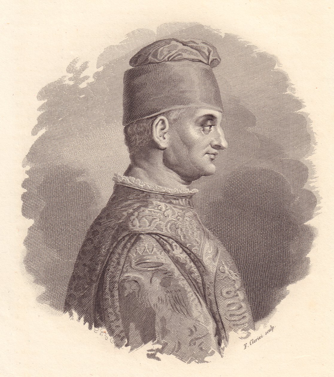 Filippo Maria Visconti (1392-1447) milánói herceg portréja, F Clerici rézmetszete Antonio Campo portréjából alkotó: William Walcutt