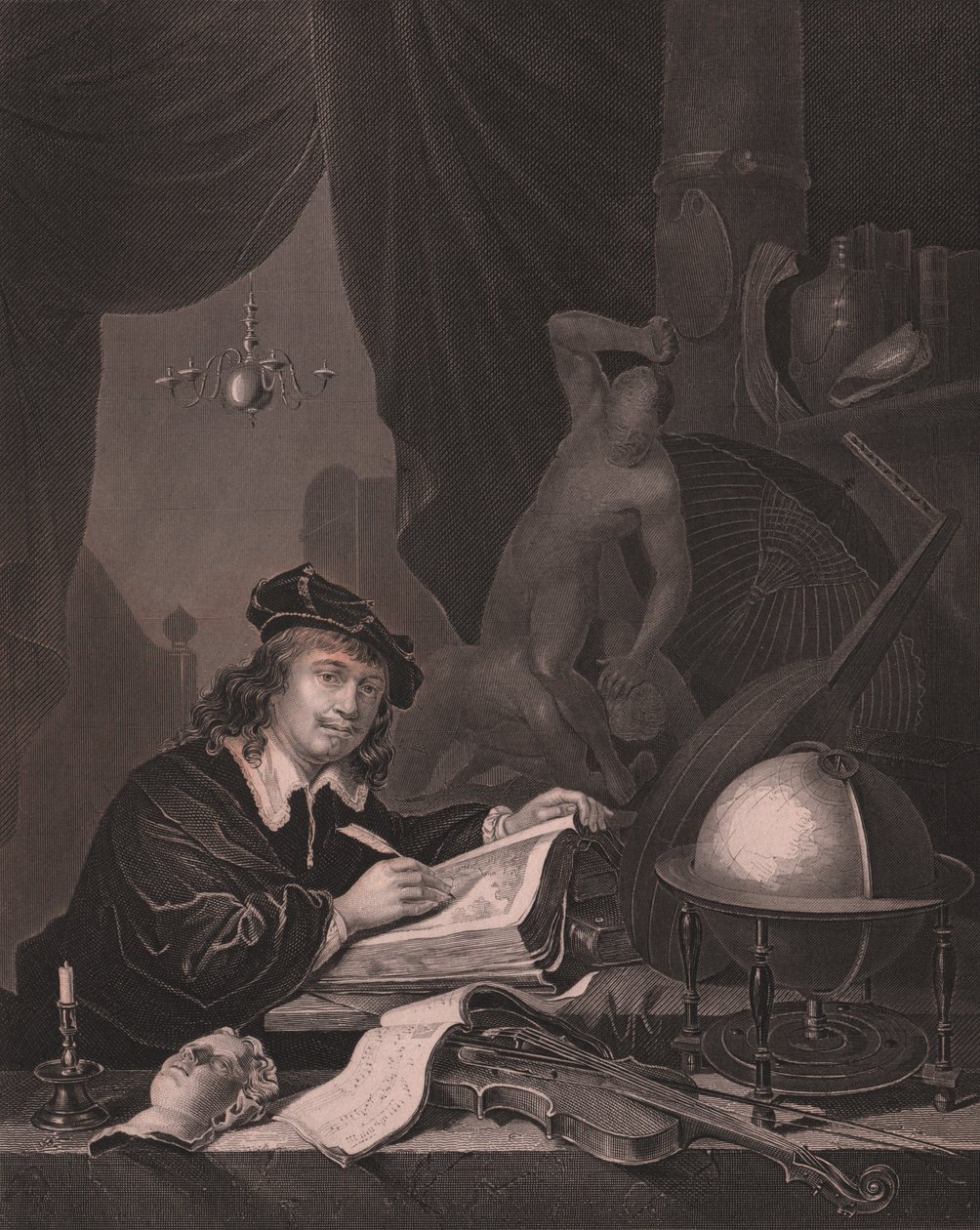 Gerrit Dou (1613-1675) holland festő portréja, Albert Henry Paine metszete Gerrit Dou festményről, Payne