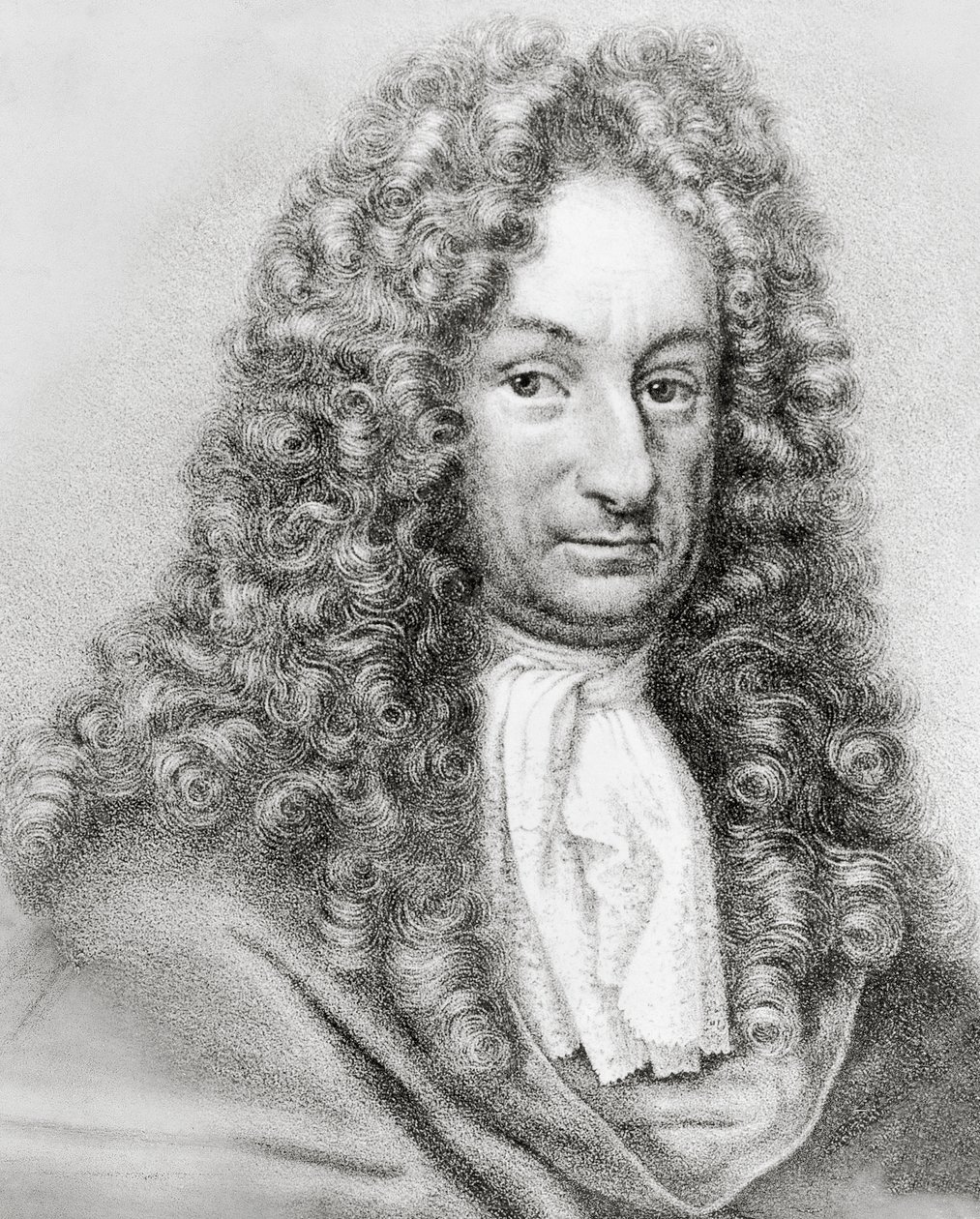 Gottfried Wilhelm von Leibniz (1646-1716) német matematikus, filozófus és tudós portréja, metszet alkotó: William Walcutt