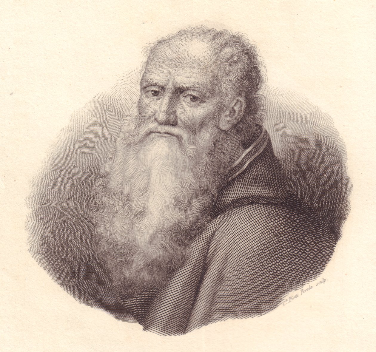 Bernardino Luini olasz festő (kb. 1481-1532) portréja, Caterina Piotti-Pirola rézmetszete Luini önarcképéről alkotó: William Walcutt
