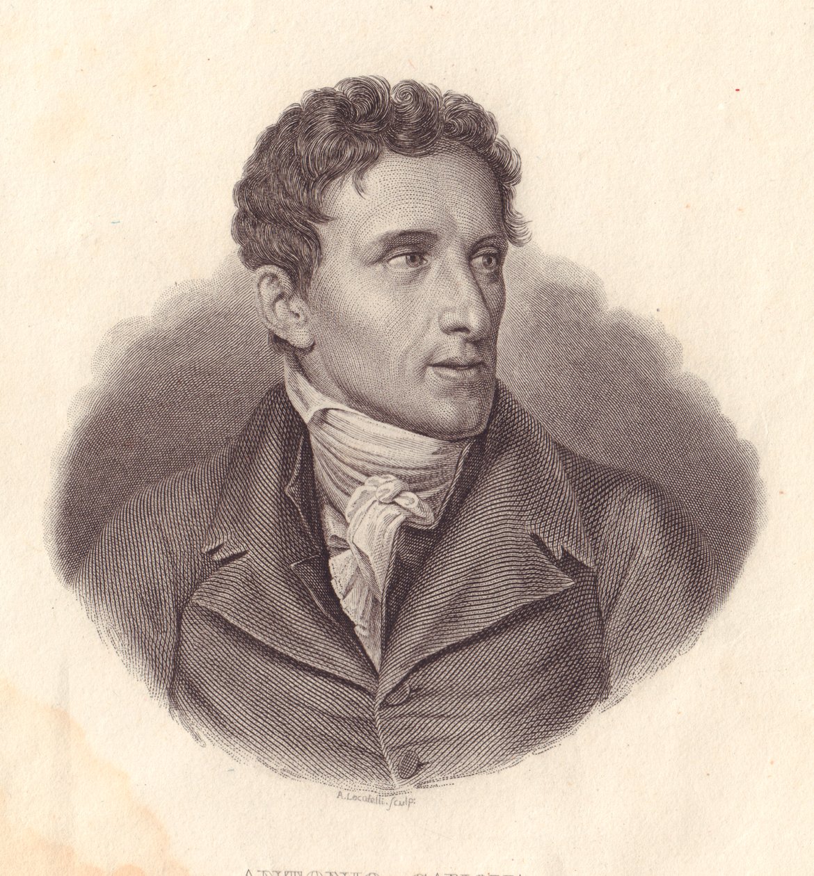 Antonio Canova olasz szobrász (1757-1822) portréja, A Locatelli rézmetszete Giuseppe Bossi festményéből alkotó: William Walcutt