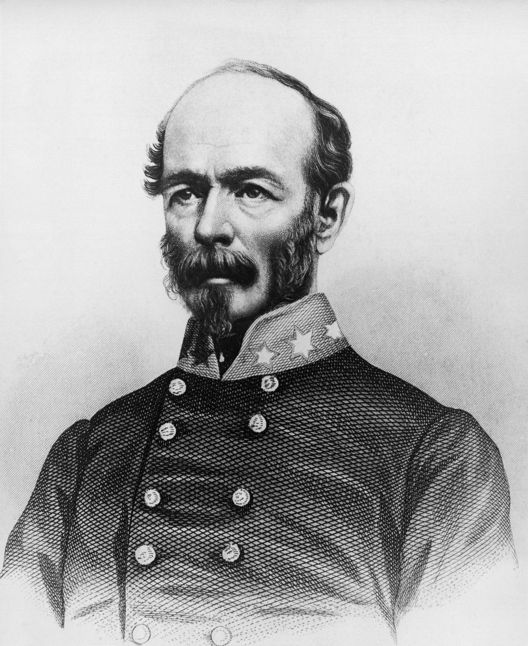Joseph Eggleston Johnston (1807-1891), az amerikai hadsereg tisztjének portréja a mexikói-amerikai háború, a szeminole háborúk és az amerikai polgárháború idején, metszet alkotó: William Walcutt