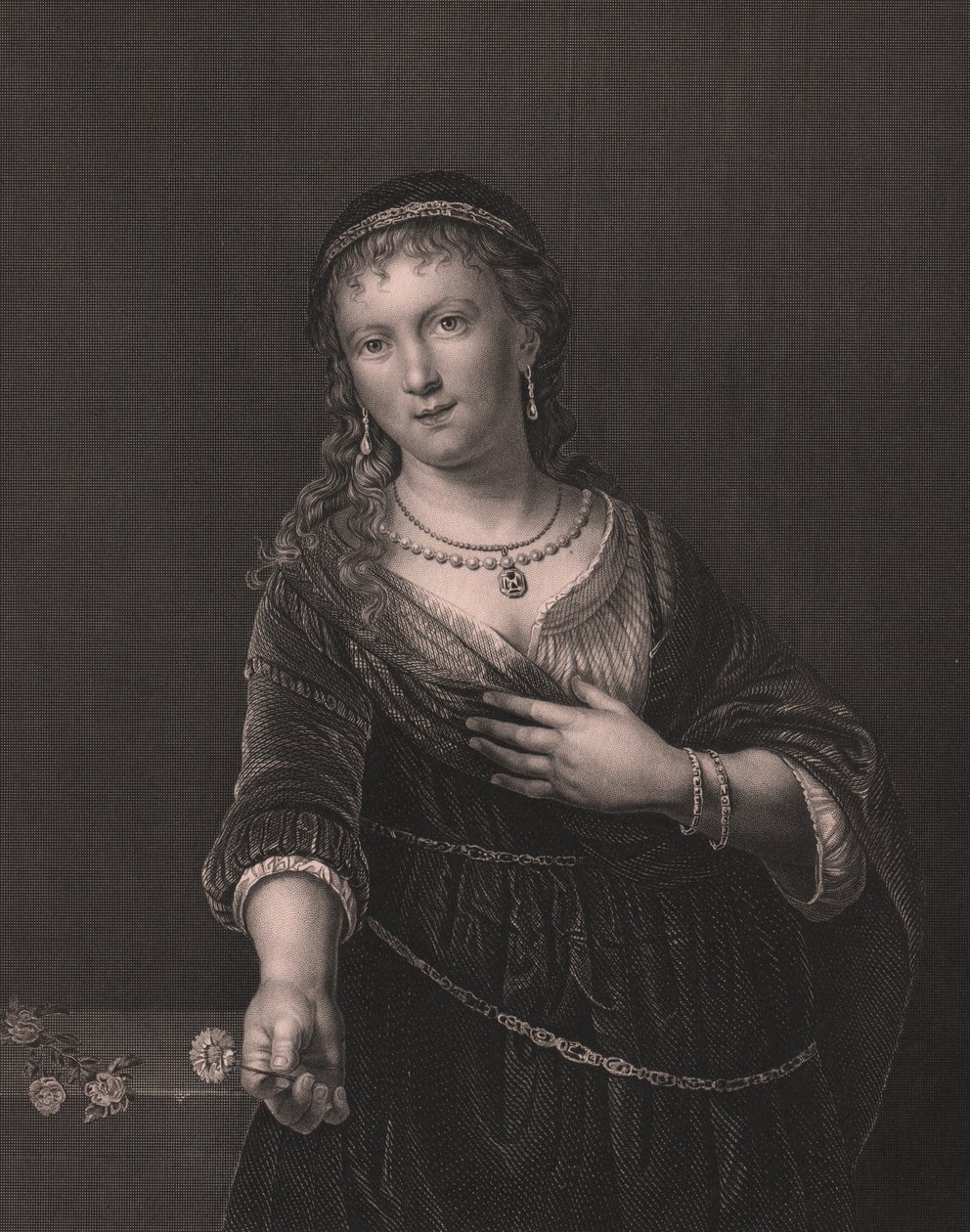 Saskia van Uylenburgh (1612-1642), Rembrandt feleségének portréja, Daniel John Pound metszete Rembrandt festményéből, Payne
