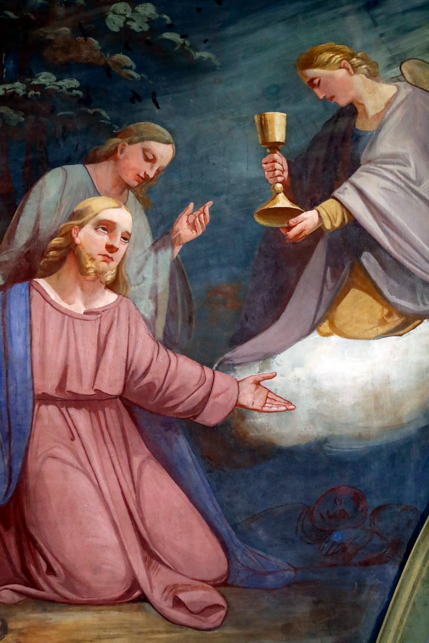 Rumilly templom. Falfestés. Jézus imádkozik a Getszemáni kertben az utolsó vacsora után. Franciaország. alkotó: . .