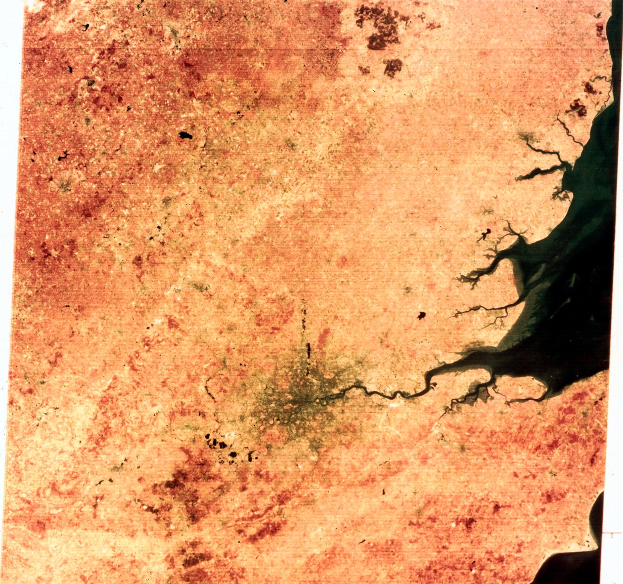 Műholdak, Föld-megfigyelés, USA Landsat-kép Délkelet-Angliáról alkotó: Frederick (attr. to) Barnard