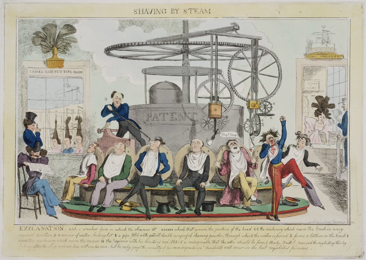 Borotválkozás gőzzel”, 1810 alkotó: Frederick (attr. to) Barnard