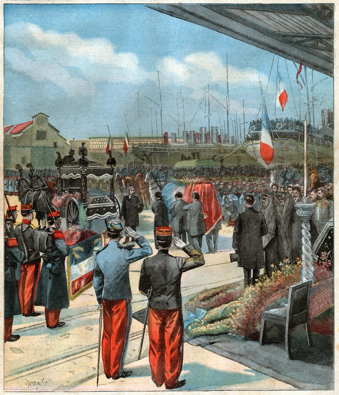 Pierre Savorgnan de Brazza francia felfedező holtteste Dakarból (Szenegál) Párizsba repatriált (illusztráció) alkotó: John Pardon