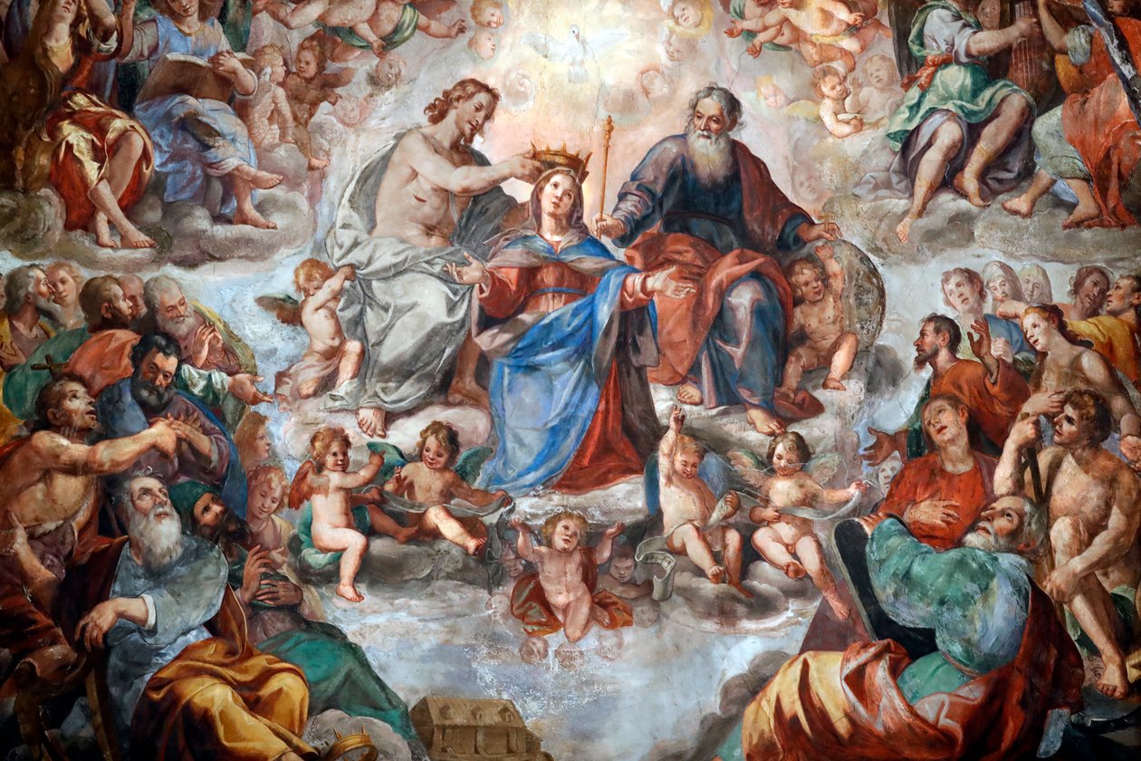 A Szűzanya koronázása. Freskó. San Donato templom. Genova. Olaszország. alkotó: . .
