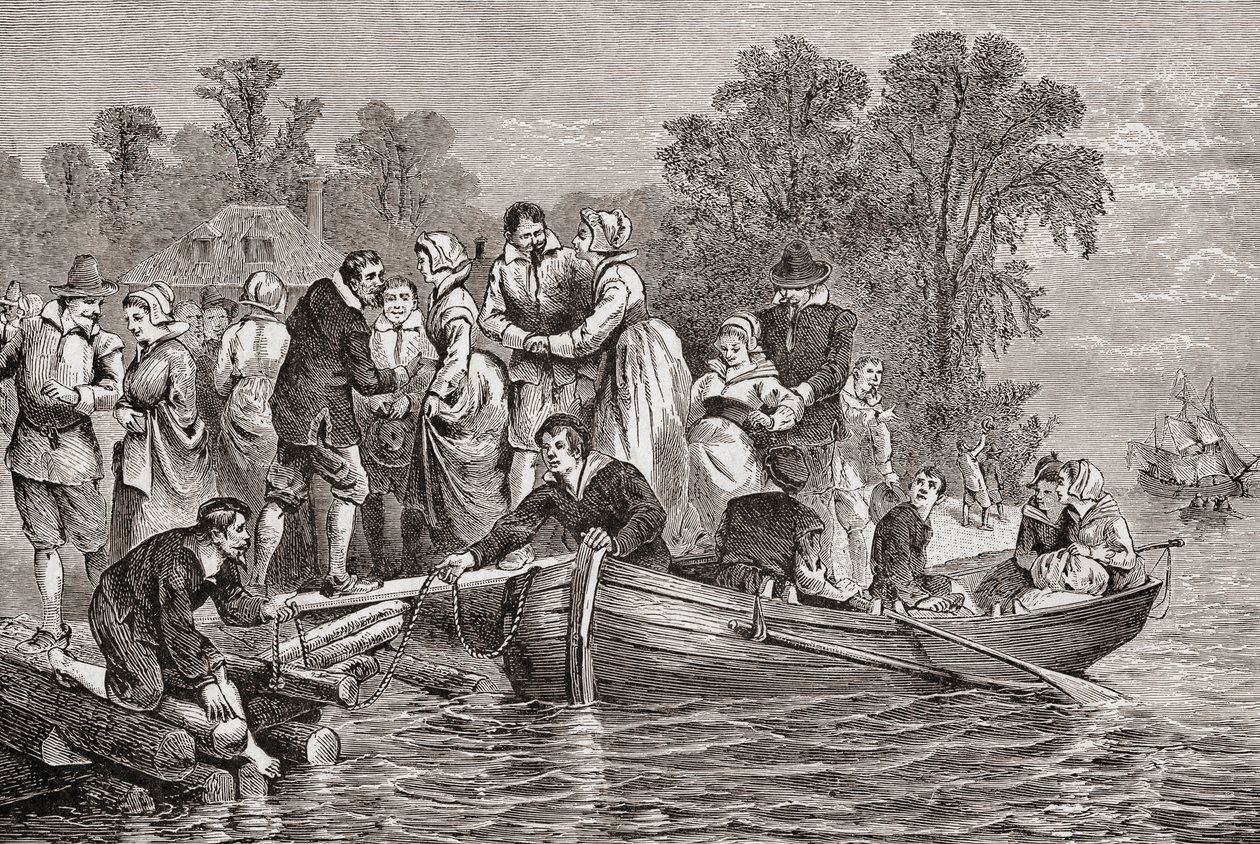 Tobacco Wives vagy Tobacco Brides érkeznek Jamestownba (Virginia, USA). alkotó: . .