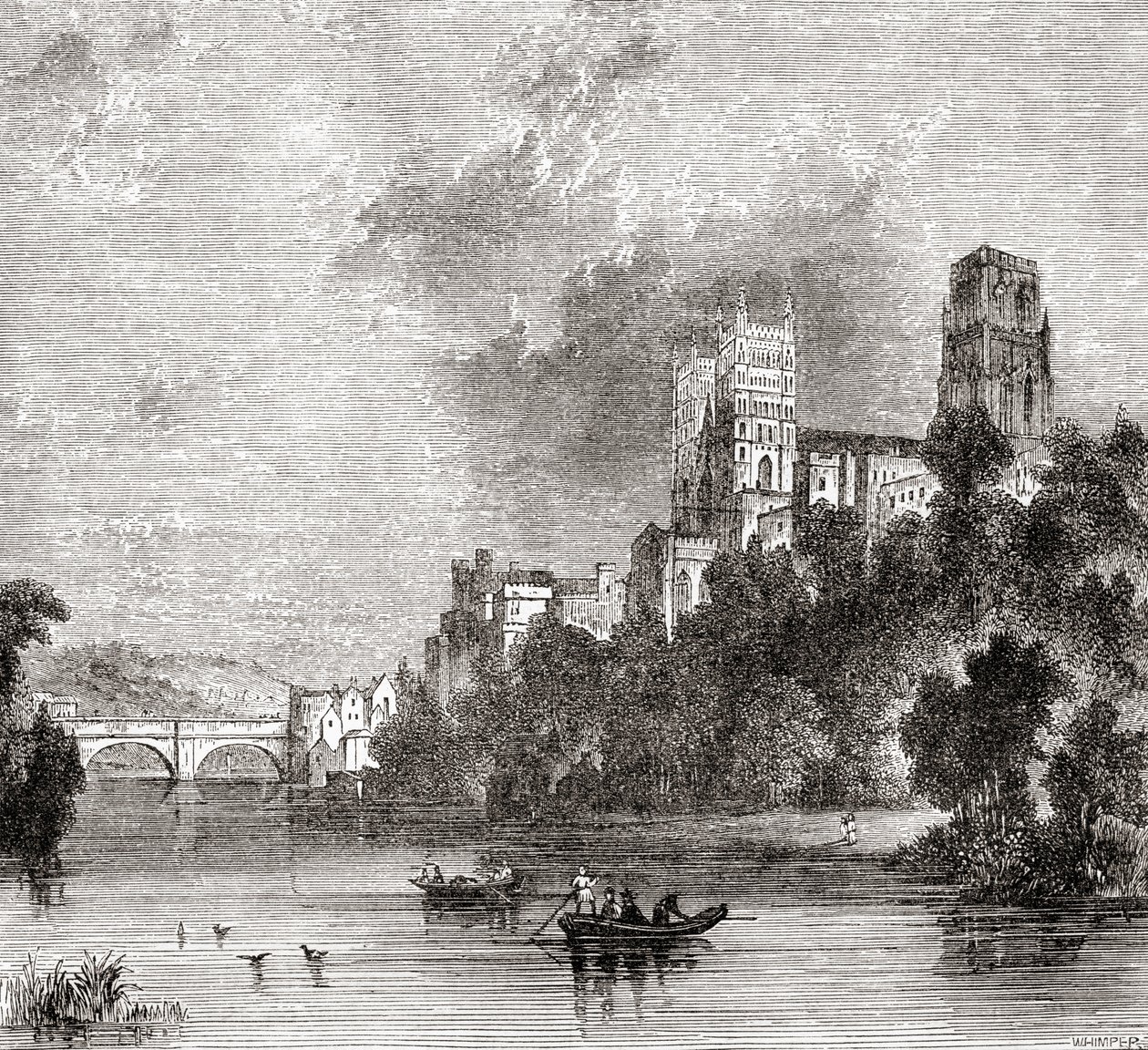 Kilátás Durhamre és a katedrálisra, a Wear folyó felől nézve, Durham, Anglia alkotó: . .
