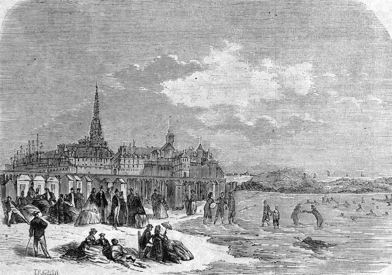 Kilátás a fürdőzőkre a Saint Malo strandon alkotó: . .