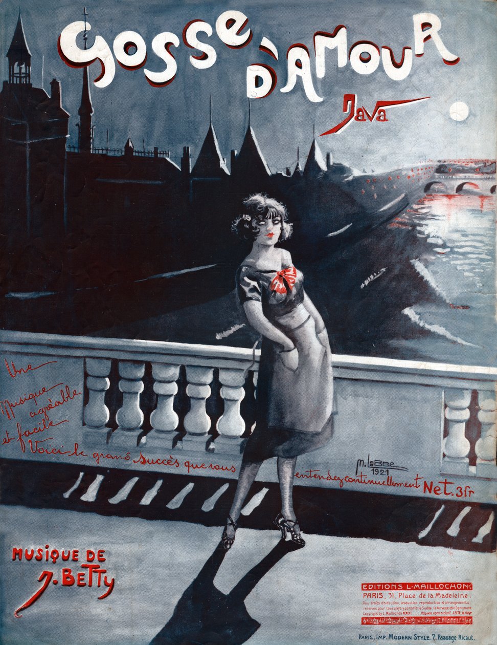 Nő a párizsi Pont au Change-n, mögötte a Szajna és a Conciergerie. 1921 (illusztráció) alkotó: . .