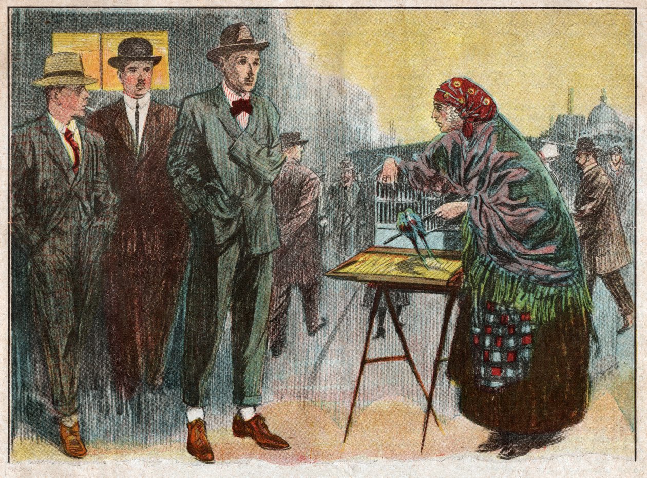 Madarak segítségével jóslást gyakorló nő. 1926 (illusztráció) alkotó: . .