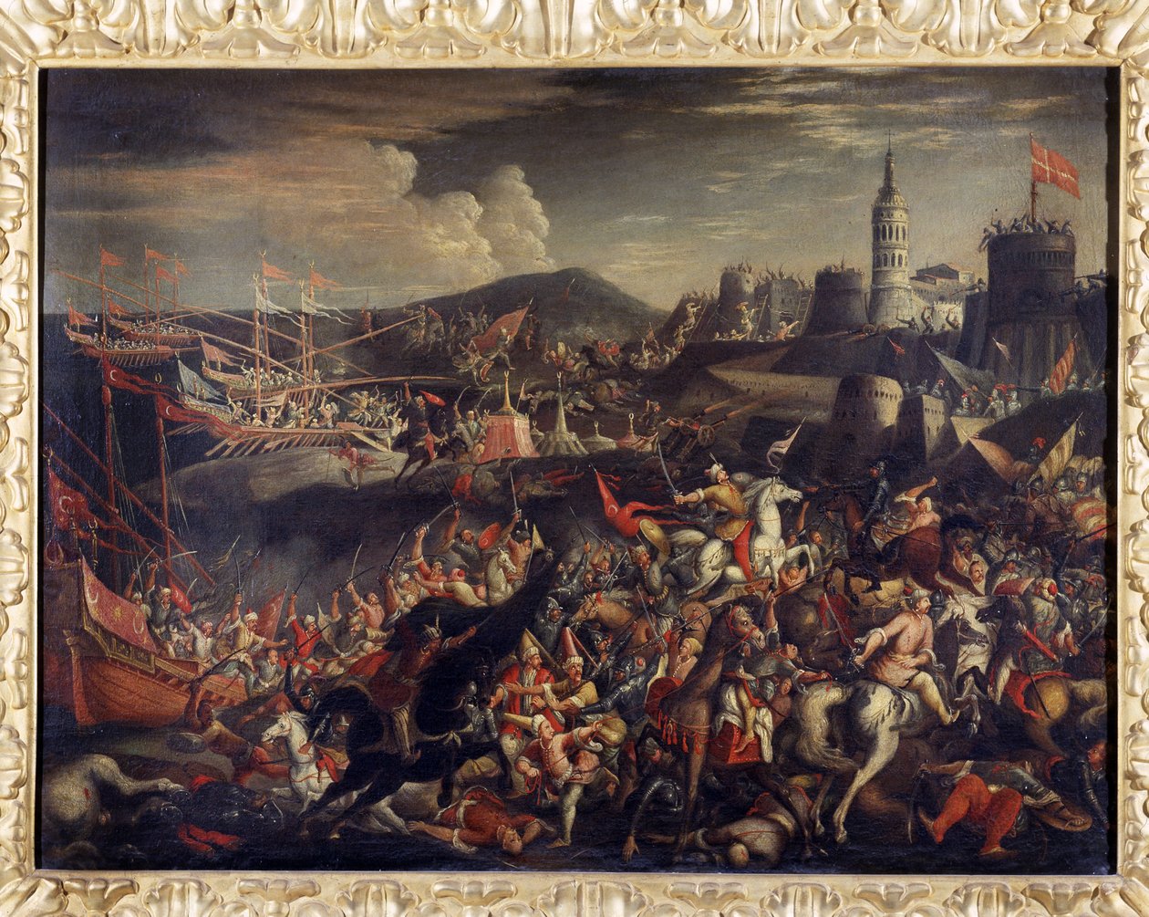 A szaracénok támadása Málta szigetén, a Knights Hospitaller által védett 1565-ben alkotó: Italian School