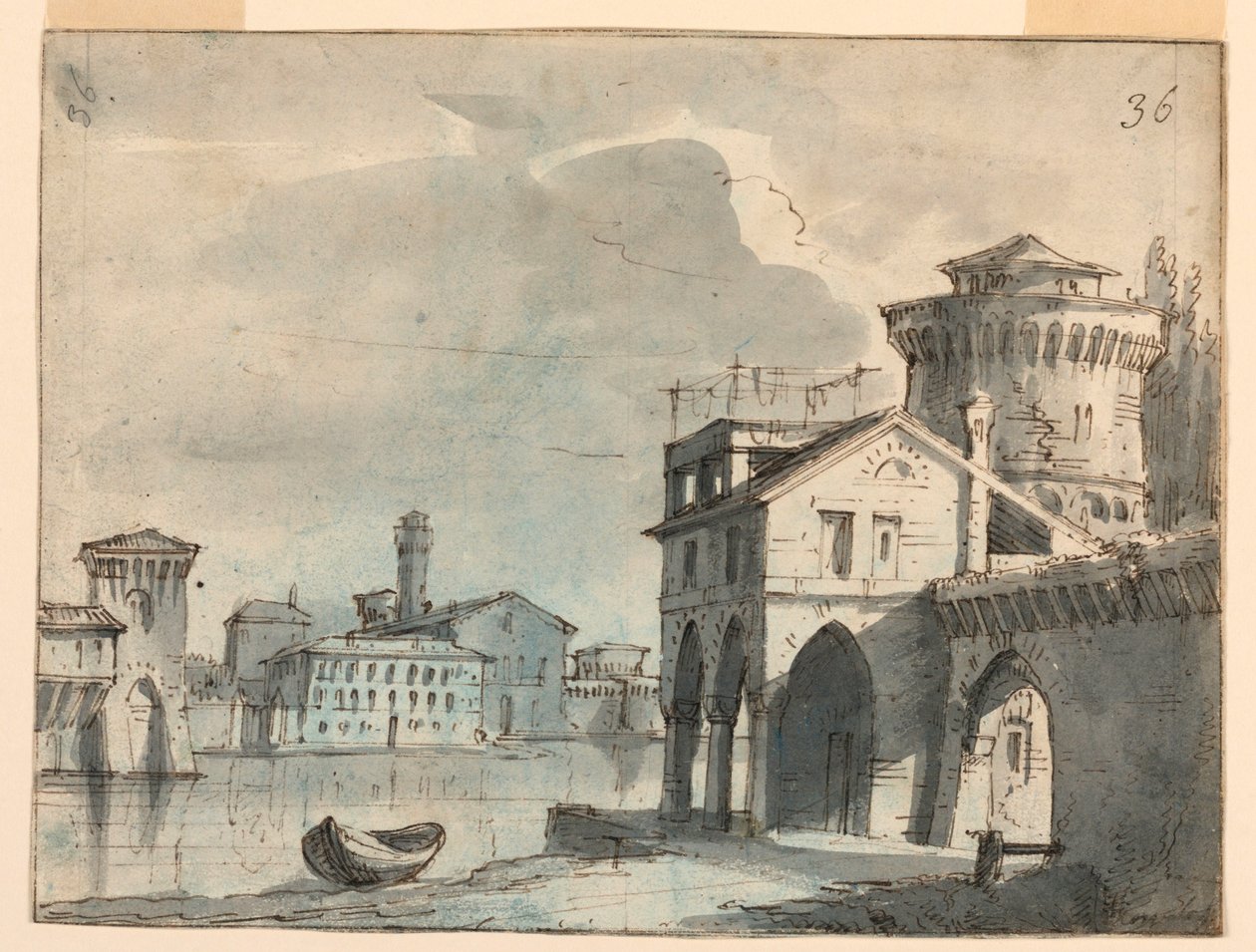 Színpadtervezés, Épületek a folyóparton alkotó: after Alessandro Sanquirico