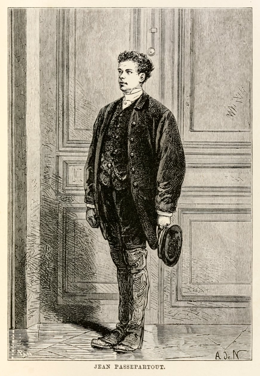 Jean Passepartout, Jules Verne (1828-1905) a világ körül nyolcvan nap alatt, vésette: Louis Dumont (sz. 1822) 1873 alkotó: after Alphonse Marie de Neuville