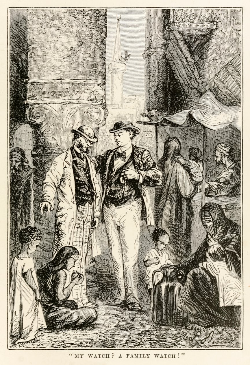 Az órám? Családi óra! Nyolcvan nap alatt a világ körül című művéből Jules Verne (1828-1905), vésette Louis Dumont (sz. 1822), 1873 alkotó: after Alphonse Marie de Neuville