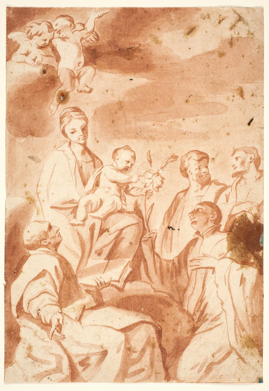 A Madonna és a gyermek a trónon Loyolai Szent Ignác, Xavéri Ferenc, Cosmas és Damian alkotó: after Andrea Sacchi