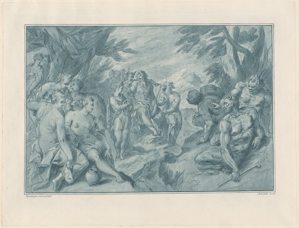 Zenei verseny Apollo és Pan között alkotó: after Bartholomaeus Spranger Andrea Scacciati