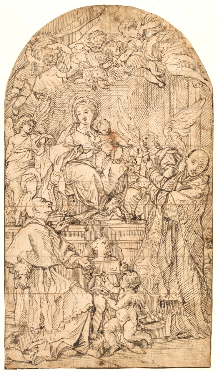 A Madonna és a gyermek a trónon, mellettük angyalok, Borromeo Szent Károly és Loyolai Ignác alkotó: after Carlo Maratti