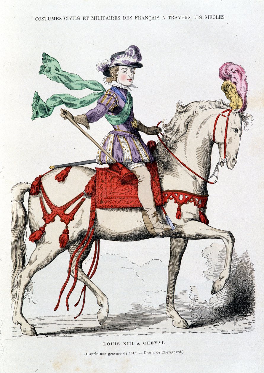 XIII. Lajos lóháton egy 1615-ös metszetről – Chevignard rajza. alkotó: after Chevignard