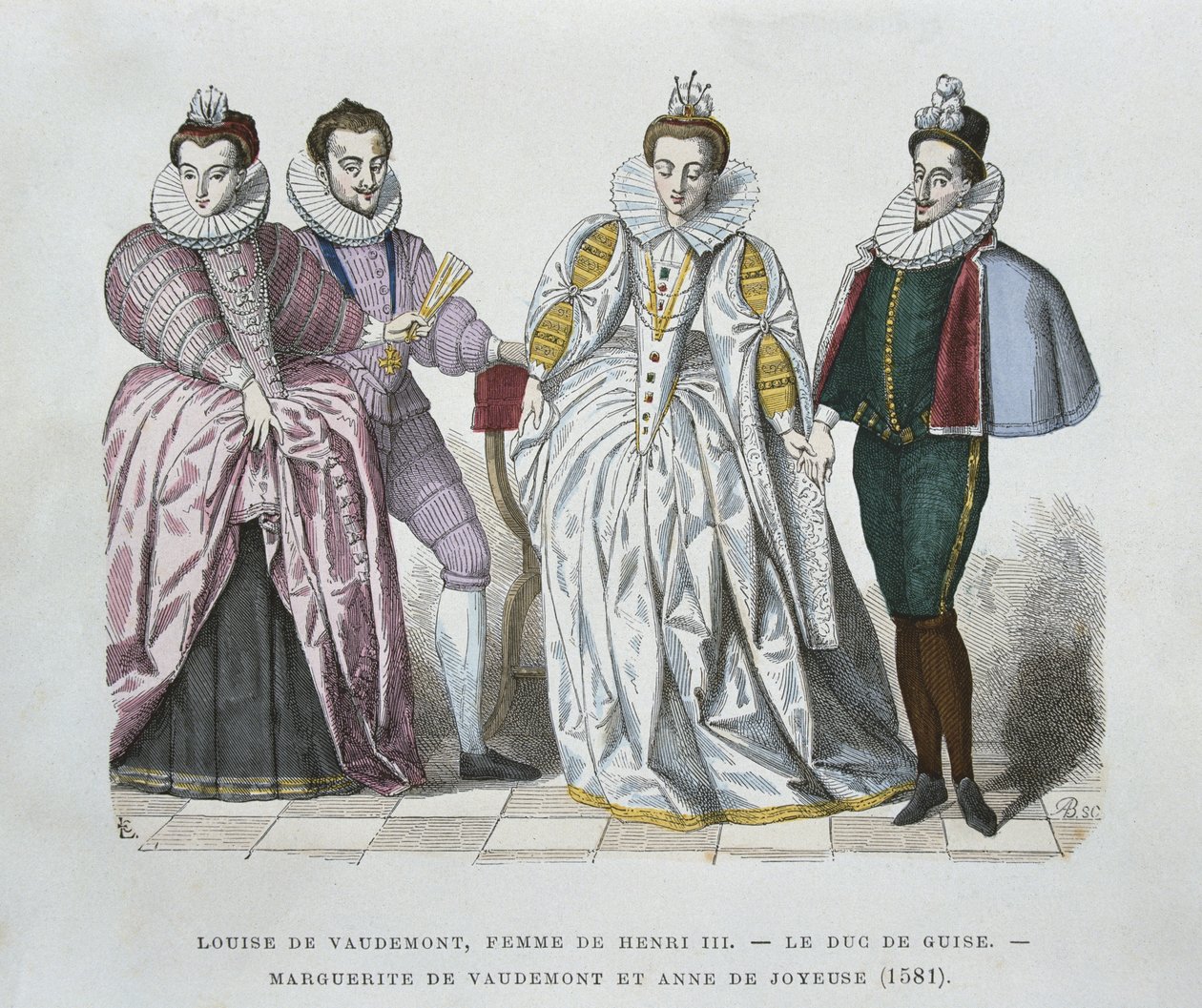 Lorraine-Vaudemont-i Louise (1553-1601), III. Henrik, Guise hercegének felesége (1549-88), Vaudemont-i Margit (1564-1625) és Joyeuse-i Anna (1561-87). alkotó: after Chevignard