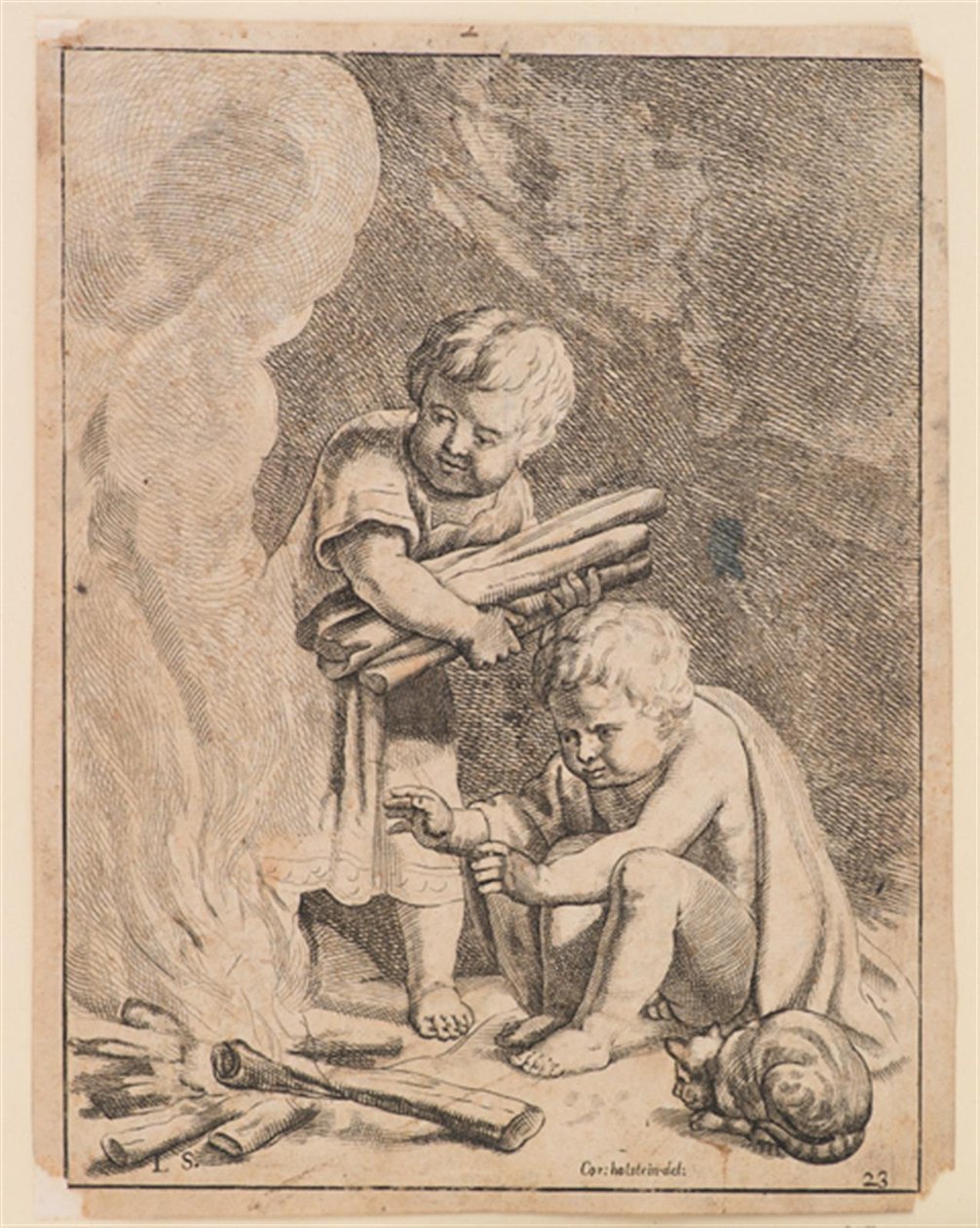 Tüzet gyújtó gyerekeknek alkotó: after Cornelis Holsteyn
