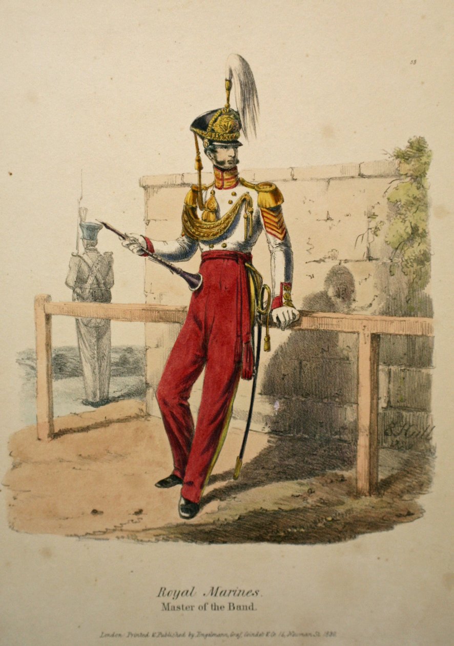 Royal Marines Band Master, 1830 körül (kézzel színezett litho) alkotó: after Edward Hull