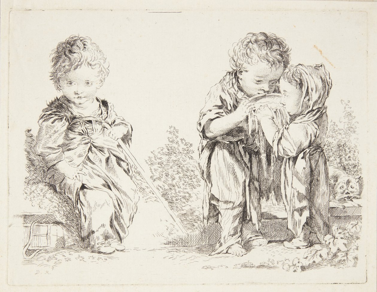 Gyermek ül egy rög a föld és a kis tejivók alkotó: after Francois Boucher