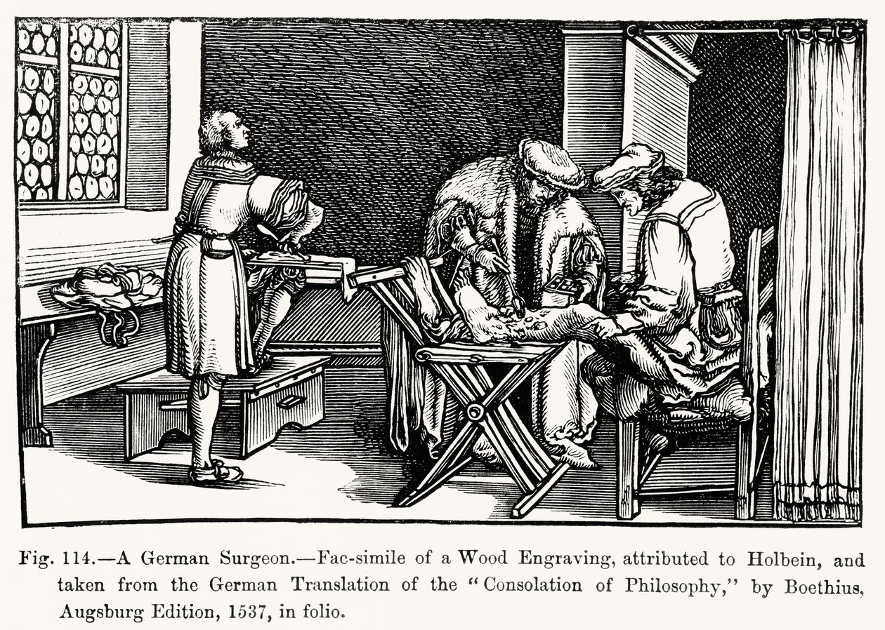Egy német sebész, Boethius filozófiai vigasztalásából, illusztráció a Tudomány és irodalom középkorban és reneszánszban, írta és metszett Paul Lacroix, 1878 (bw ph alkotó: after German School