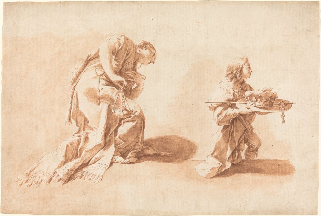 Térdelő nő füstölővel és koronát és jogart tartó lappal alkotó: after Giovanni Battista Pittoni the younger Anton Kern