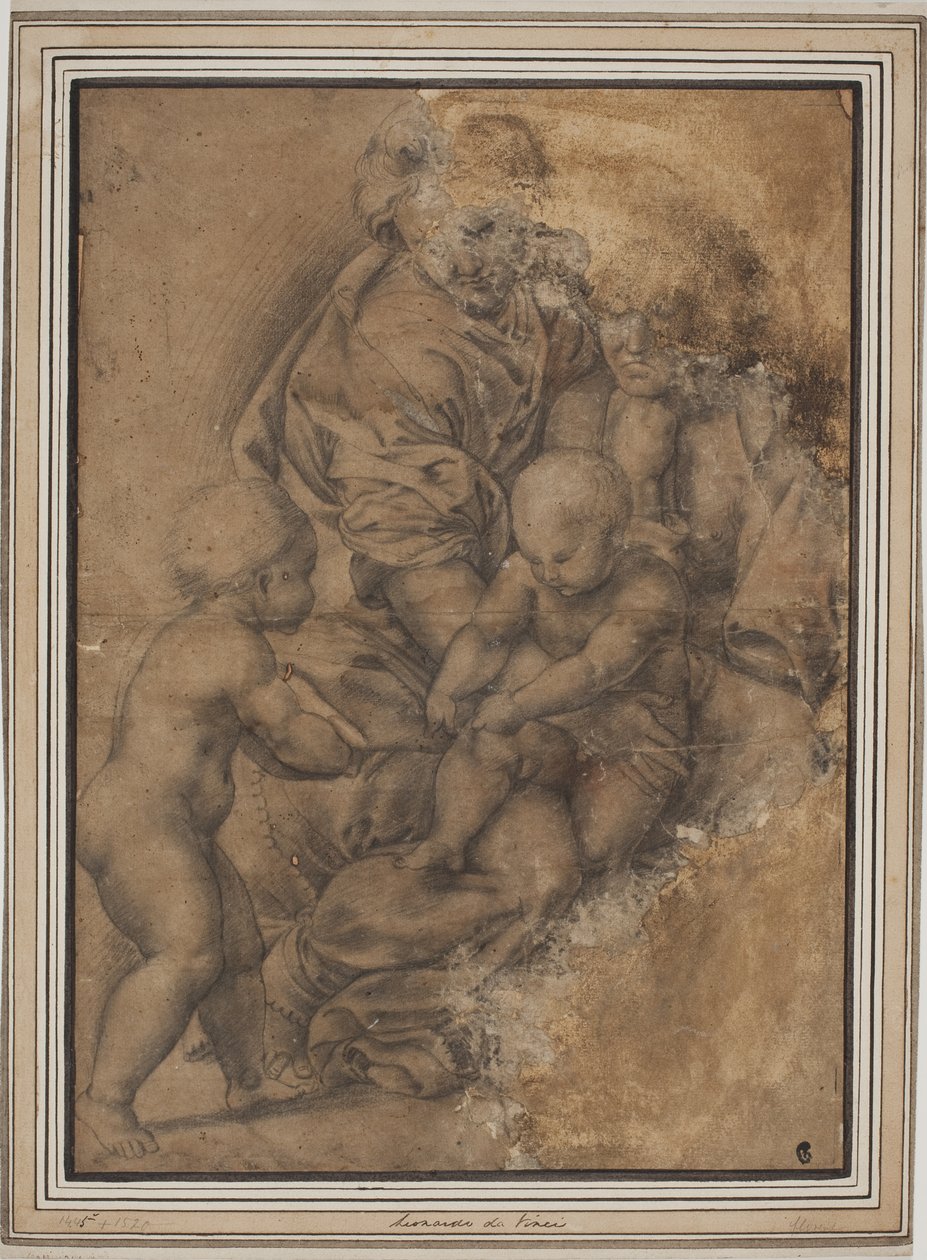 A Szent Család a csecsemő Keresztelő Jánossal. Giulio Romano Madonna della Gatta-ja után alkotó: after Giulio Romano