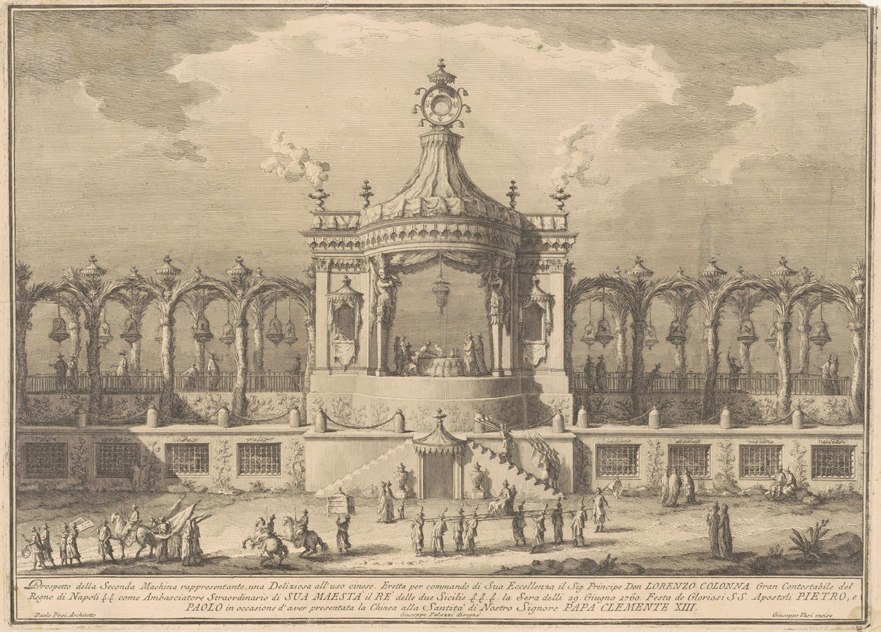Az 1760-as Seconda Macchina Chinea számára: Chinoiserie pavilon alkotó: after Giuseppe Palazzi Giuseppe Vasi after Paolo Posi