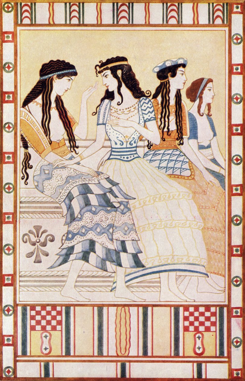 Ladies of the Minoan Court, illusztráció Donald A. Mackenzie „Myths of Crete and Pre-Hellenic Europe” című művéből, 1917-ben megjelent alkotó: after John Duncan