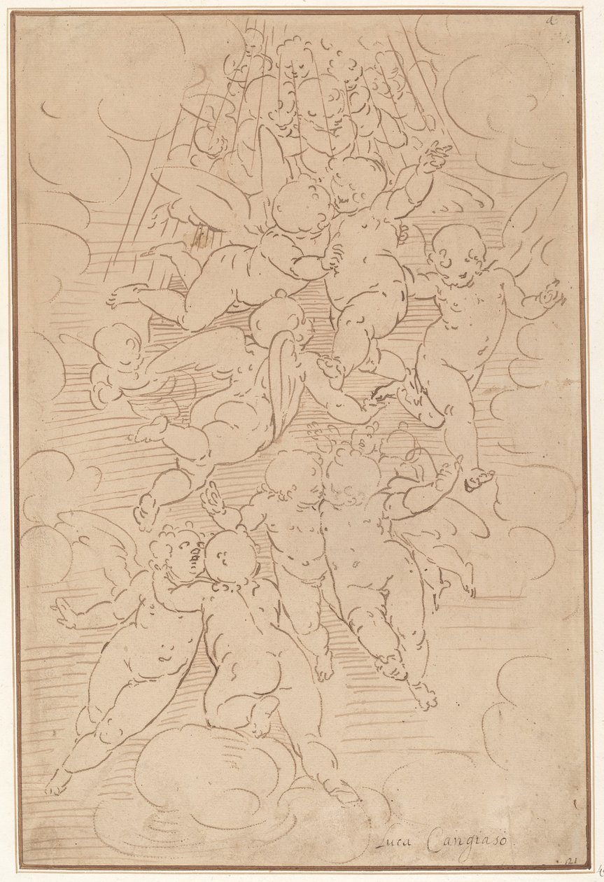 Angyalok csoportja a dicsőségben alkotó: after Luca Cambiaso Italian 17th Century