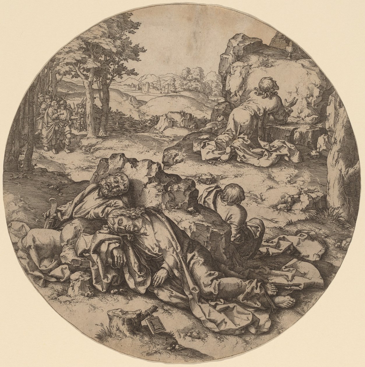 Krisztus az Olajfák hegyén alkotó: after Lucas van Leyden