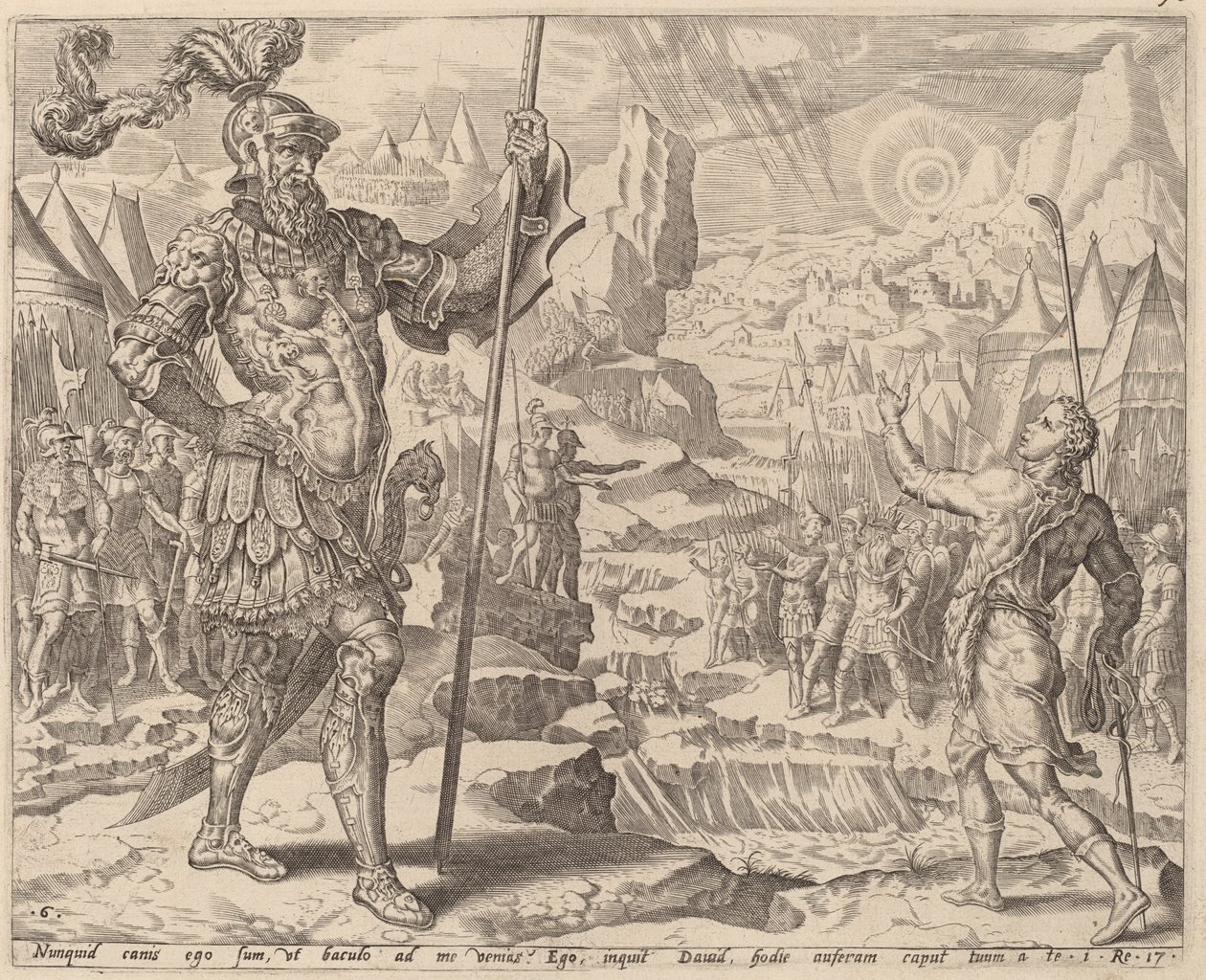 Dávid találkozás Góliáttal alkotó: after Maerten van Heemskerck