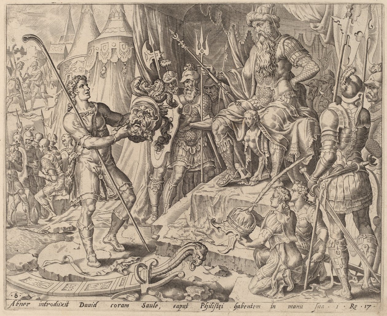 Dávid Góliát fejével Saul előtt alkotó: after Maerten van Heemskerck