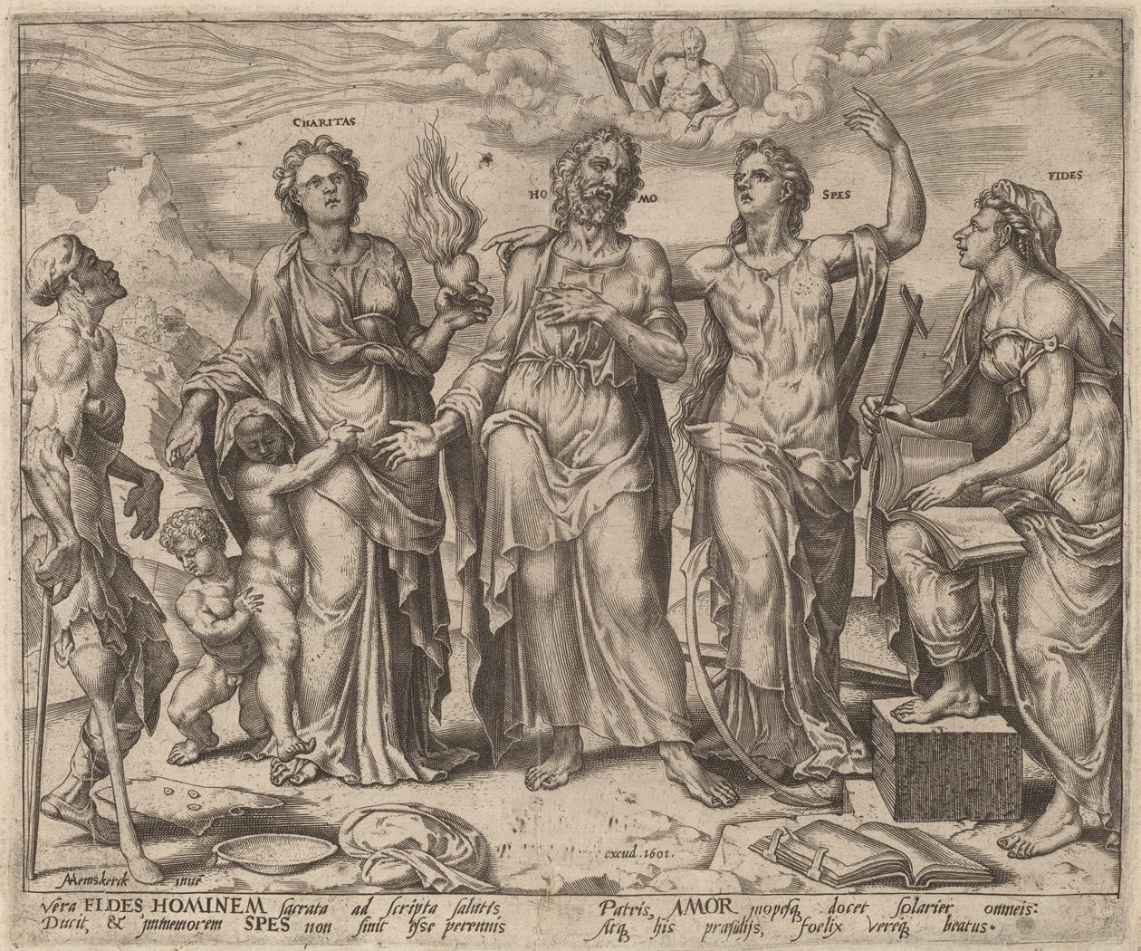 Ember, akit a hit, a remény és a jótékonyság segít alkotó: after Maerten van Heemskerck