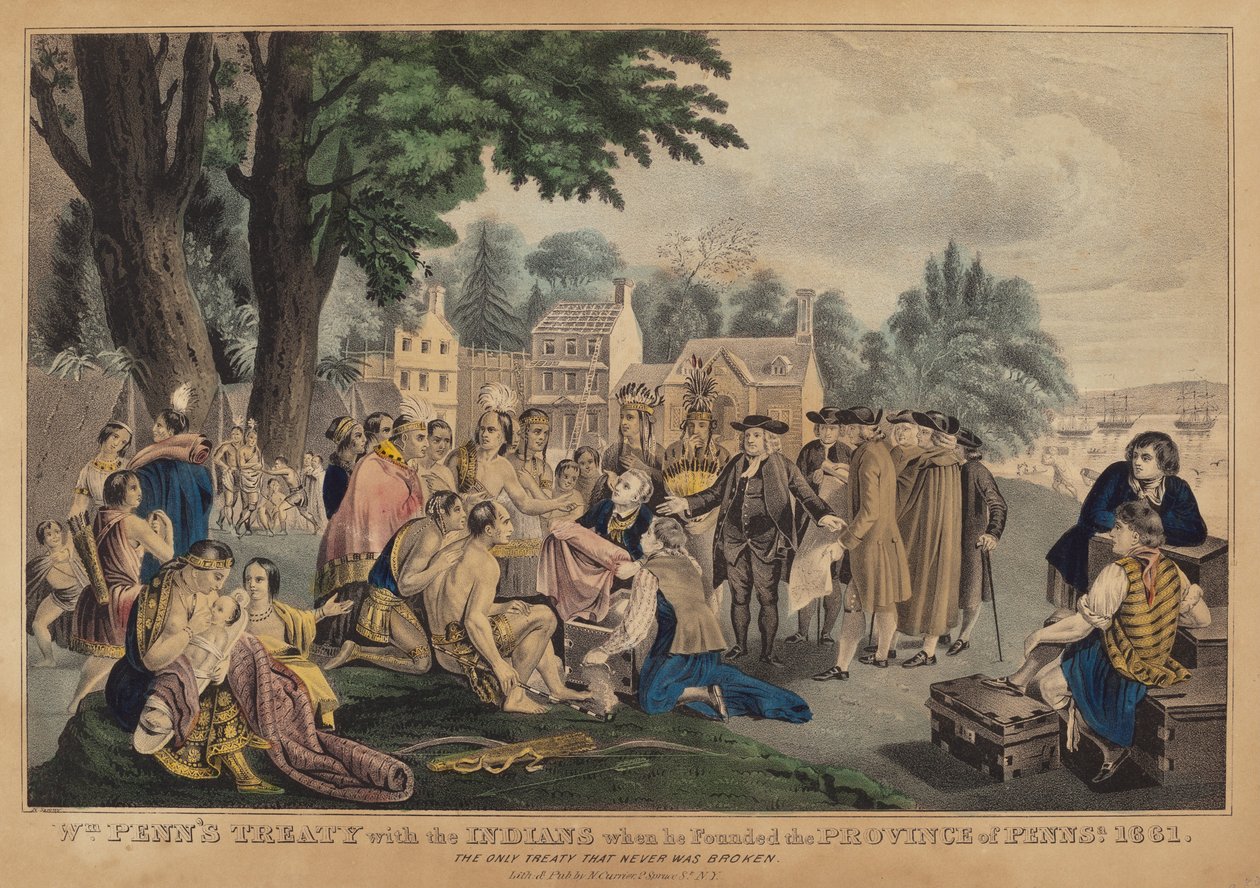Wm. Penn szerződése az indiánokkal, amikor megalapította Pennsa tartományt. 1661: Az egyetlen szerződés, amelyet soha nem szegtek fel alkotó: after Napoleon Sarony