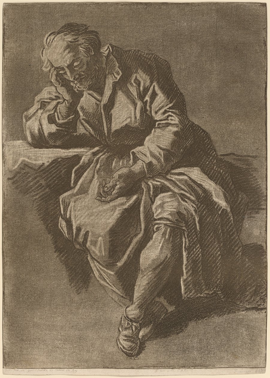 Ülő idős férfi alszik alkotó: after Nicholas Henry Jeaurat de Bertry Jean Charles Francois
