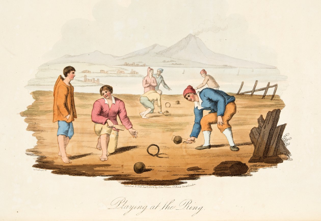 Playing at the Ring, olasz díszletből, Olaszország különböző államainak modorait, szokásait és szórakozásait képviseli, kocsma. 1806 (kézzel színezett metszet) alkotó: after P. van Lerberghi