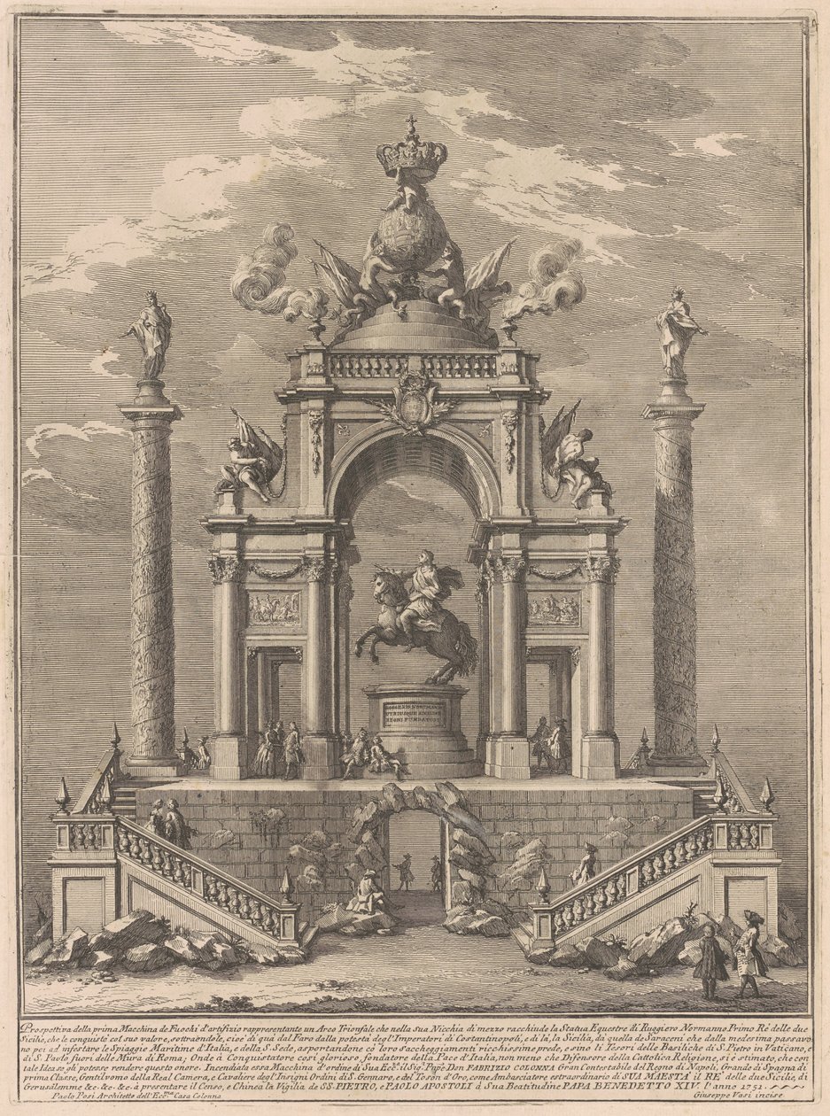 A Prima Macchina Kína számára 1751: Diadalív a szicíliai Roger I számára alkotó: after Paolo Posi Giuseppe Vasi