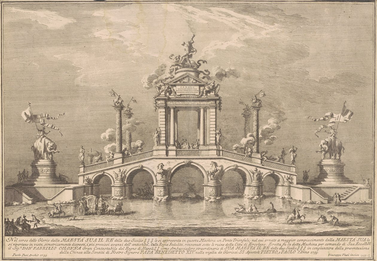 Az 1755-ös Prima Macchina Kína számára: Diadalhíd herculaneumi régiségekkel alkotó: after Paolo Posi Giuseppe Vasi