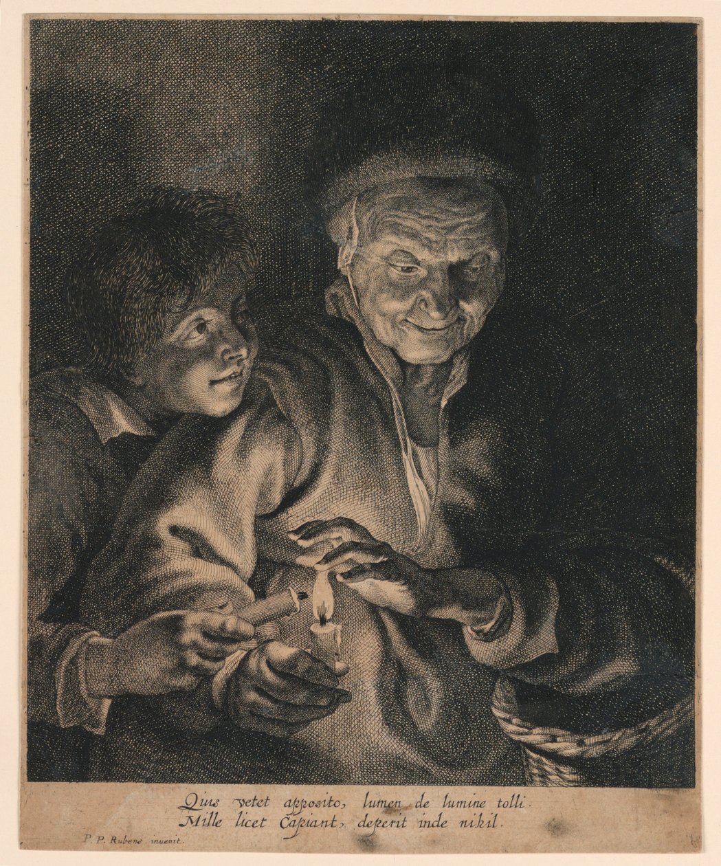 Öregasszony és egy fiú gyertyákkal alkotó: after Peter Paul Rubens