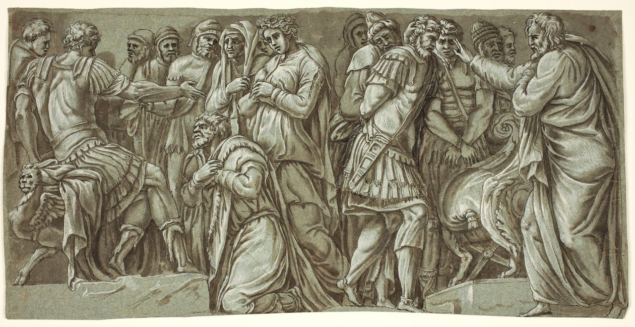Dareiosz családja Sándor előtt és egy jelenet foglyokkal; a Palazzo Milesi homlokzatáról alkotó: after Polidoro da Caravaggio