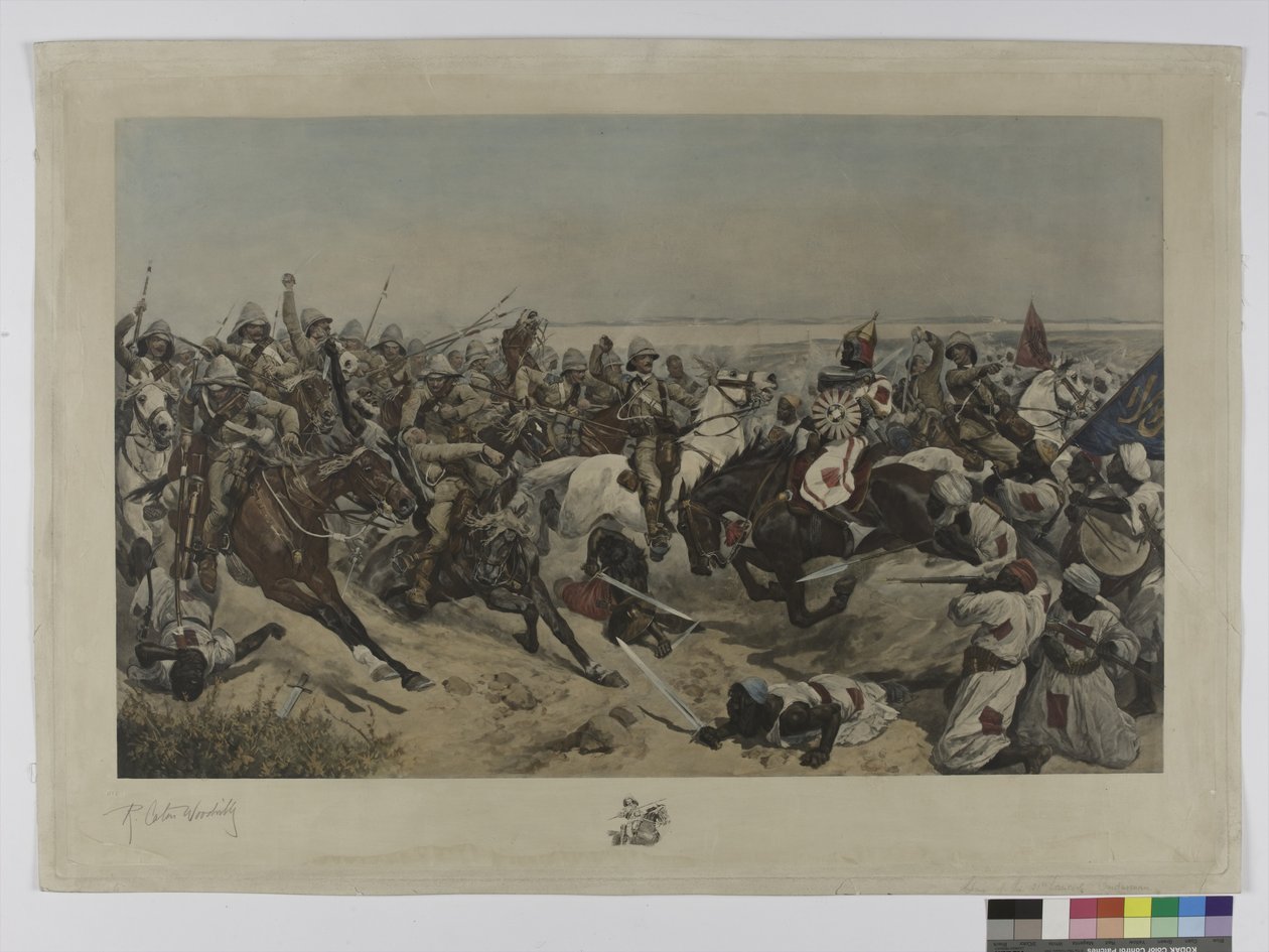A 21. Lancers rohama az omdurmani csatában, 1898 (színes fotógravúr) alkotó: after Richard Caton II Woodville