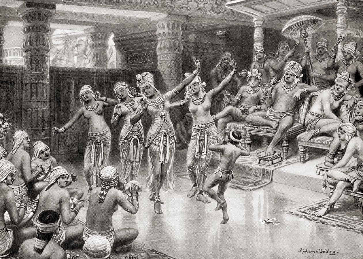 Egy 19. századi művész benyomása Gautamiputra Satakaraniról, amint a Nahapana feletti győzelmét ünnepli, a Hutchinsons History of the Nations, pub.1915 alkotó: after Robert Dudley